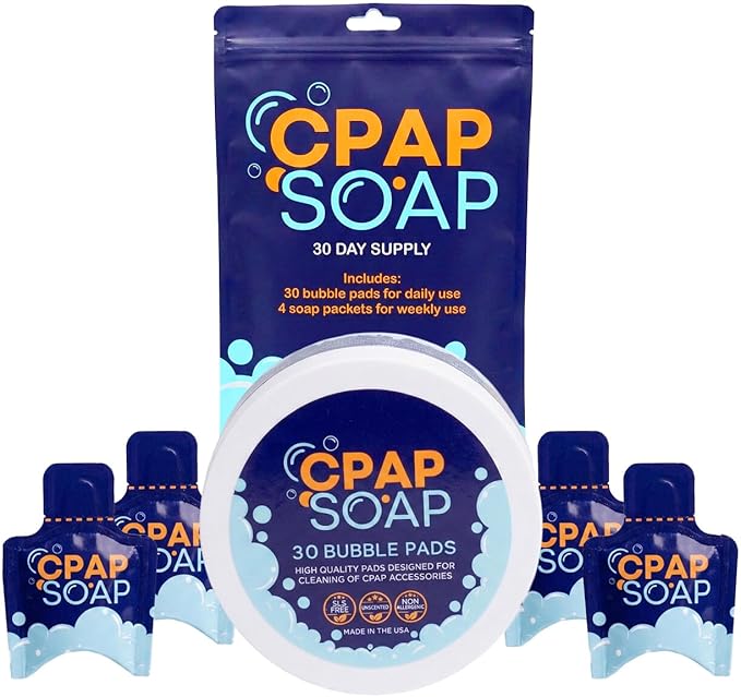 Cleaner - CPAP Soap Cleaning Kit with Disposable Pads and Gentle Detergent, Unscented Non-Alcohol Cleaning Wipes - 30 Day Supply