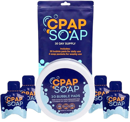 Cleaner - CPAP Soap Cleaning Kit with Disposable Pads and Gentle Detergent, Unscented Non-Alcohol Cleaning Wipes - 30 Day Supply
