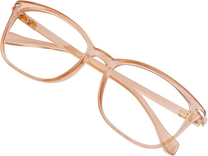 VisionGlobal Blue Light Blocking Glasses for Women and Men, Anti Eyestrain, Computer Reading, TV Glasses, Stylish Square Frame, Anti UV, Anti Glare(Champagne,No Magnification)