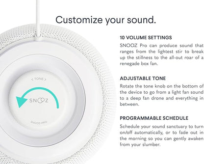SNOOZ Pro - Smart White Noise Machine & Travel Case - Real Fan Inside, Non-Looping White Noise, Adjustable Tone & Volume - App-Based Remote Control & Sleep Timer (Cotton)