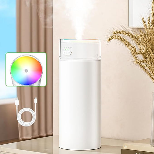 Portable Bedroom Humidifier, Rechargeable Car Mounted Humidifier, 500ml Thick Fog Timed Colorful Cup Humidifiers, Suitable for Small Air Humidifierss in Bedrooms, Cars, Offices & Travel (White)