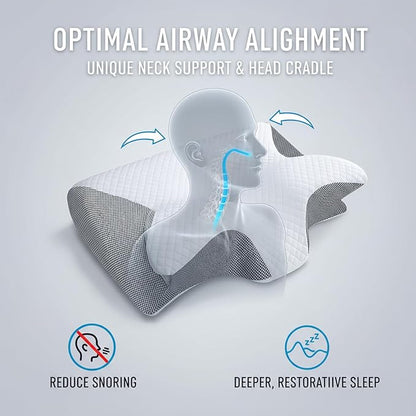Sleep Apnea Relief Pillow, Airway Pro Cervical Pillow, Ergonomic Adjustable Neck Support Memory Foam Orthopedic Deep Sleep Pillows, Suitable for Side, Back, and Stomach Sleepers