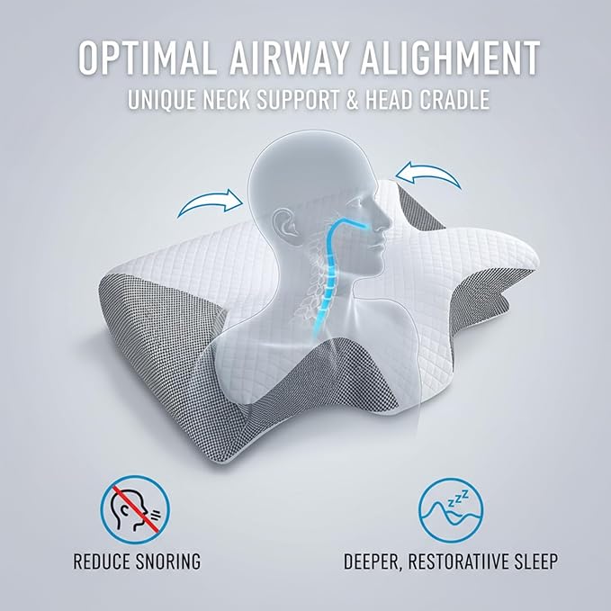 Sleep Apnea Relief Pillow, Airway Pro Cervical Pillow, Ergonomic Adjustable Neck Support Memory Foam Orthopedic Deep Sleep Pillows, Suitable for Side, Back, Stomach Sleepers