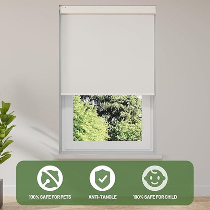 Motorized Blinds with Remote, Blackout No Drill Cordless Smart Roller Shades, Automatic Blinds for Windows, White,34.25" W x 72" H