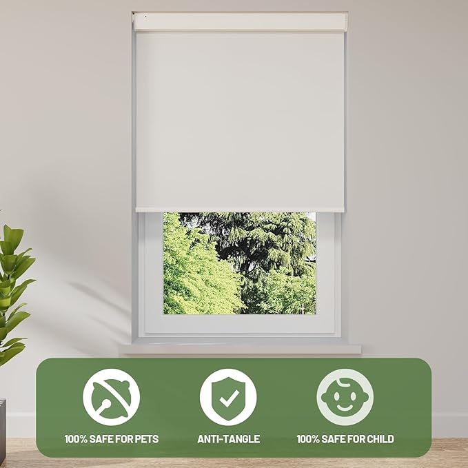 Motorized Blinds with Remote, Blackout No Drill Cordless Smart Roller Shades, Automatic Blinds for Windows, White,28" W x 72" H