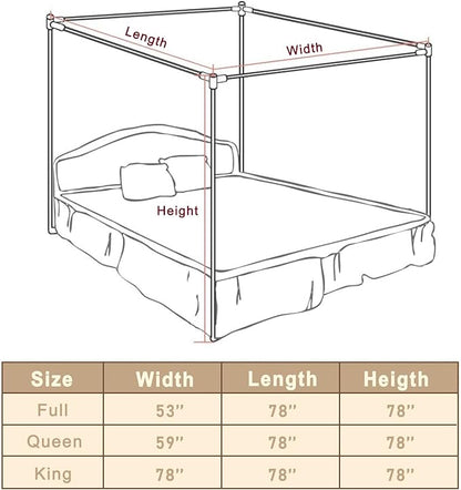 Canopy Bed Frame Queen Size Stainless Steel Canopy Poles for Bed, Canopy Bed Curtains Queen Bed Canopies & Drapes for 4 Corner Metal Bed Wood Bed Bedroom Decor