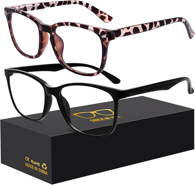 Blue-Light Blocking Glasses Computer Reading/Gaming/TV/Phones Glasses Fashion Anti Eyestrain UV Glasses for Women Men(H2-Black+Douhua)
