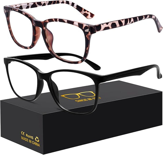 Blue-Light Blocking Glasses Computer Reading/Gaming/TV/Phones Glasses Fashion Anti Eyestrain UV Glasses for Women Men(H2-Black+Douhua)