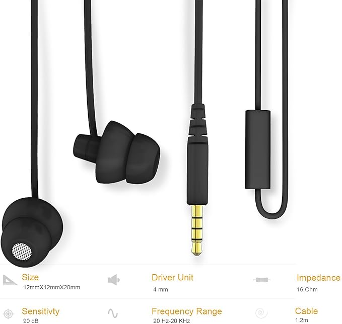 MAXROCK (TM Unique Total Soft Silicon Sleeping Headphones Earplugs Earbuds with Mic for Cellphones,Tablets and 3.5 mm Jack Plug (Black)