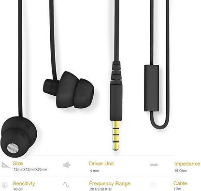 MAXROCK (TM Unique Total Soft Silicon Sleeping Headphones Earplugs Earbuds with Mic for Cellphones,Tablets and 3.5 mm Jack Plug (Black)
