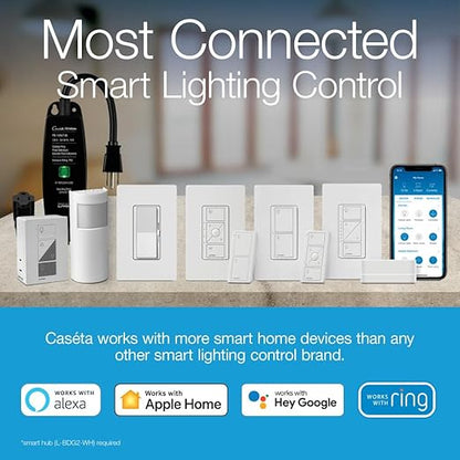 Lutron Diva Smart Dimmer Light Switch for Caseta Lighting (Lutron Smart Hub Required), for LED Lights, 150W, Single-Pole/3-Way, No Neutral, Brown (DVRF-6L-BR)