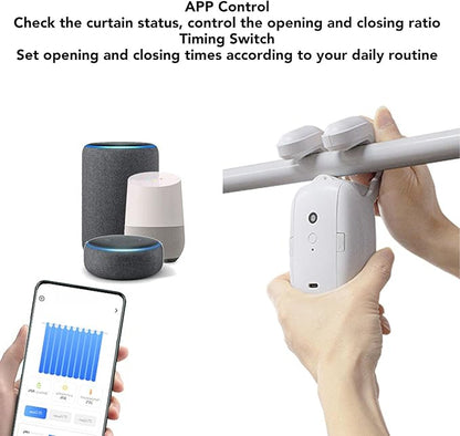 Automatic Curtain Opener, Smart Curtain Motor with Voice Remote Control, 25dB Silent Electric Curtain Robot Single Opening for Roman Rod Tracks