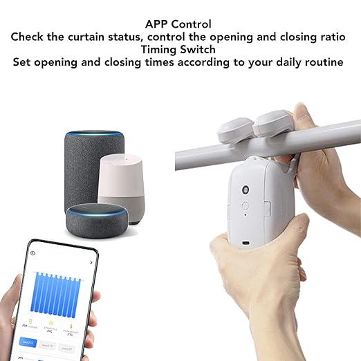 Automatic Curtain Opener and Closer Single - Roman Rod Rail Smart Curtain Opener Robot, Low Noise APP Control Electric Curtain Track for Home Office