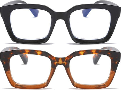 REAVEE 2 Pack Oprah Style Oversized Reading Glasses for Women Men Blue Light Blocking, Ladies Stylish Retro Square Large Computer Readers (Black/Leopard 1.25x)