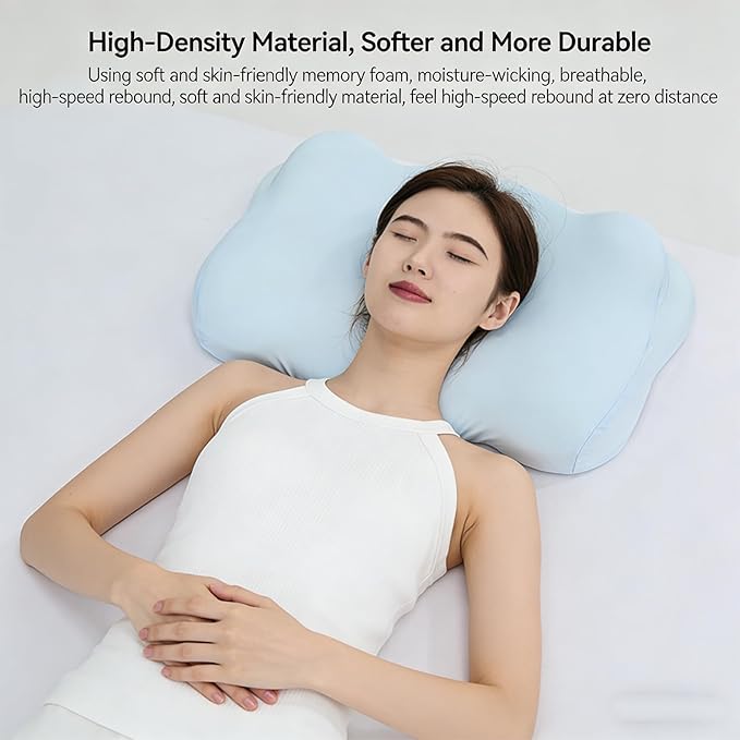 Cloud Pillow Ergonomic Memory Foam Cervical Neck Support Pillow, Adjustable Dual-Loft Hypoallergenic Breathable Pillowcase for Side Back Stomach Sleepers (White)