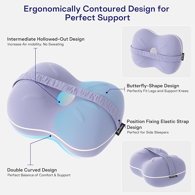 Knee Pillow for Side Sleepers - Smooth Spine Alignment Pillow, Memory Foam Knee Pillows for Back Hip Pain, Spine Aligning, Sciatica, Surgery Recovery, Pregnancy