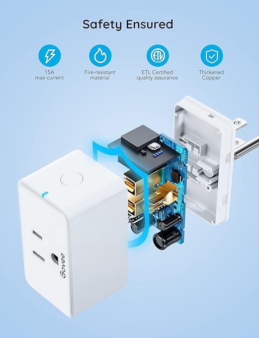Govee Smart Plug 15A, WiFi Bluetooth Outlet 1 Pack Work with Alexa and Google Assistant, WiFi Plugs with Multiple Timers, Govee Home APP Group Control Remotely, No Hub Required, ETL&FCC Certified