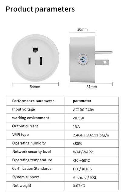 Smart Plug, WiFi Outlet Compatible with Alexa & Google Assistant, Smart Outlet 16A/2200W Max, Smart Home Automation, APP Remote Control, Timer&Schedule, 2.4G Wi-Fi Only, 2 Pack