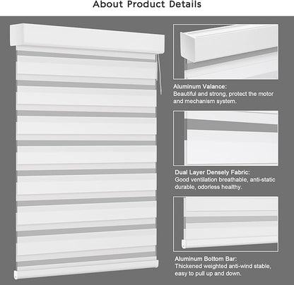 Changshade Smart Motorized Zebra Roller Blinds Shades for Indoor Windows Doors Remote Control, Cordless Electric Automatic Custom Size Work with Alexa, Google Home, Apple Homekit,Light Filtering,White