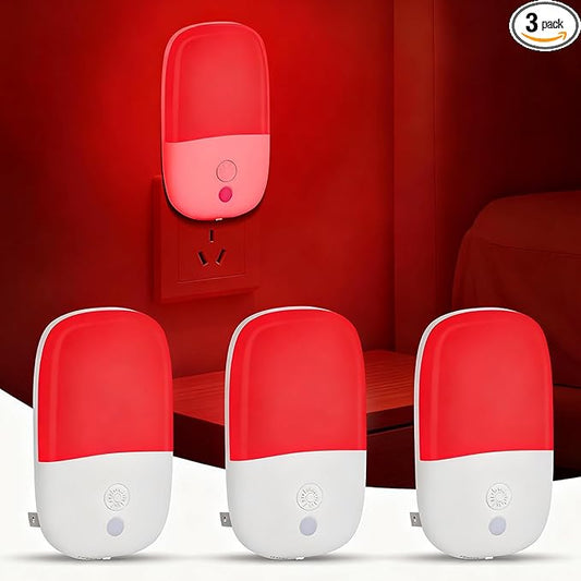 670nm Red Light Night Light for Sleep Therapy, 3 Pack Auto On/Off Dimmable Night Light with Dusk to Dawn Sensor, LED Night Lights Plug into Wall Promote Melatonin Natural Sleep for Baby Kid Adult Room