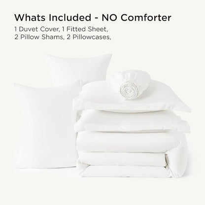 Bedsure Duvet Cover with Fitted Sheet Queen - 6 Pieces, Deep Pocket, Hotel Luxury Soft Double Brushed Bedding Set, 1 Duvet Cover, 1 Fitted Sheet, 2 Pillow Shams, 2 Pillowcases, NO Comforter, White
