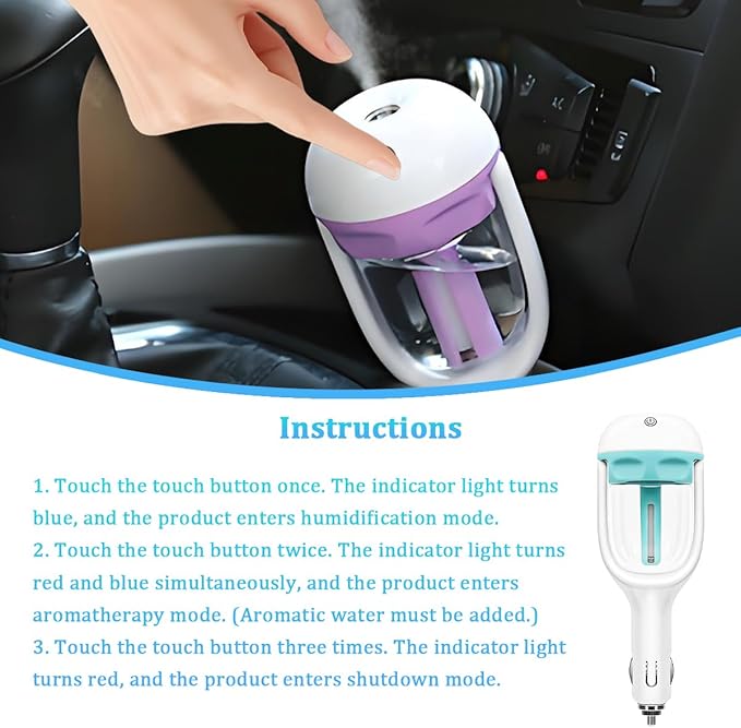 Car Mini Humidifier, Auto Shut-Off 180-Degree Rotation Small Vehicle Purifier Diffuser for Travel, Portable Plug-in Compact Automotive Air Humidifier, Universal for Most Vehicles (Blue)