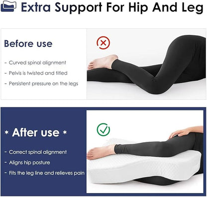 Leg Pillow for Side Sleepers, Memory Foam Knee Pillow for Side Sleeping, Leg Elevation Pillow for Hip/Back/Sciatica Pain Relief Helps Spine Alignment -15"x25" (4 INCHES) (White, M)