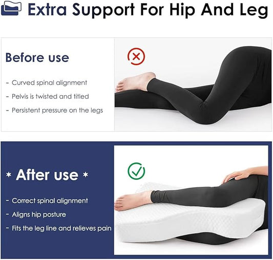 Leg Pillow for Side Sleepers, Memory Foam Knee Pillow for Side Sleeping, Leg Elevation Pillow for Hip/Back/Sciatica Pain Relief Helps Spine Alignment -18"x30" (4 INCHES) (White, L)