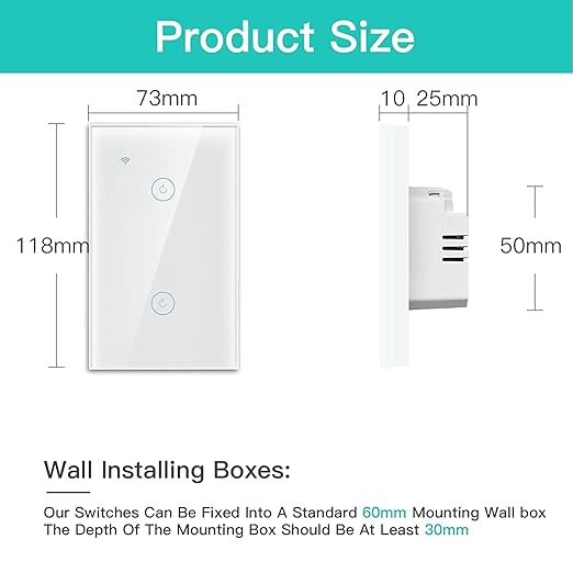BSEED Smart Light Switch,2 Gang WiFi Touch Switch with Smart Life APP Control and Timing Function,White Single Pole Switches Work with Amazon Alexa,Google Assistant -(3 Way) Multi-Control Association
