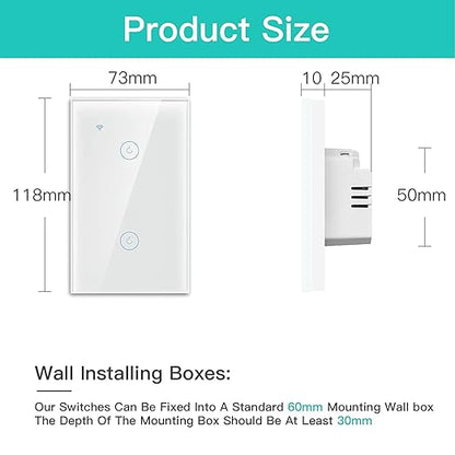 BSEED Smart Light Switch,2 Gang WiFi Touch Switch with Smart Life APP Control and Timing Function,White Single Pole Switches Work with Amazon Alexa,Google Assistant -(3 Way) Multi-Control Association