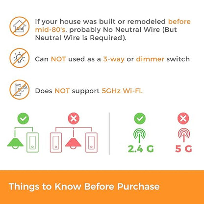 Refoss Smart Switch Single Pole 4 Pack, Smart Light Switch, Neutral Wire Required, Compatible with Apple HomeKit, Amazon Alexa, Voice Control, 120V AC, 2.4GHz Wi-Fi, No Hub Required