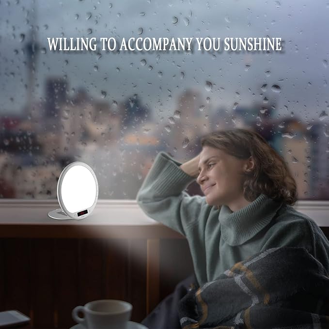 Light Therapy Lamp Sunrise Alarm Clock Wake up lamp 10000 lux UV-Free Sun lamp Bioclock Adjustment APP Control Portable No Built-in Lithium Battery