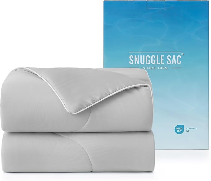 Snuggle Sac Natural Viscose Cooling Comforter Twin Size, Lightweight Breathable Silky Cooling Bedding with Q-Max>0.45 for Bedroom, Home Decor, Hot Sleepers & Night Sweats, Cool Gray 68"x90"