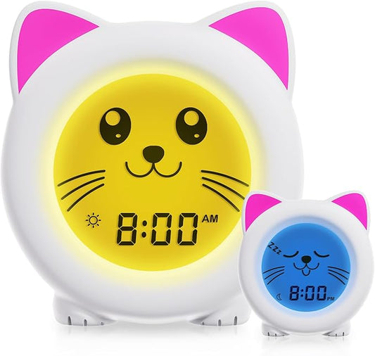B&H Sleep Trainer Clock for Toddler - Rechargeable Kid Ok to Wake Clock, Cute Cat Girls Alarm Clock, Drop Proof, Night Light, Science-Backed Lighting for Peaceful Sleep and Ready to Rise Mornings