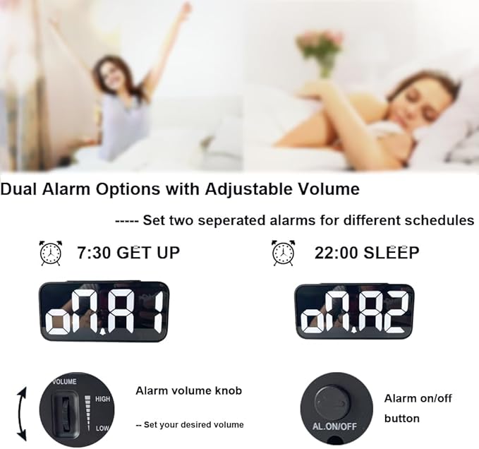 Extra Loud LED Alarm Clock with Vibration for Bedroom,Extreme Bed Shaker Alarm Clock for Deep Sleeper Hard of Hearing Deaf, Clear LED Display, Dimmer and Volume Knob, USB Port,Easy to Set
