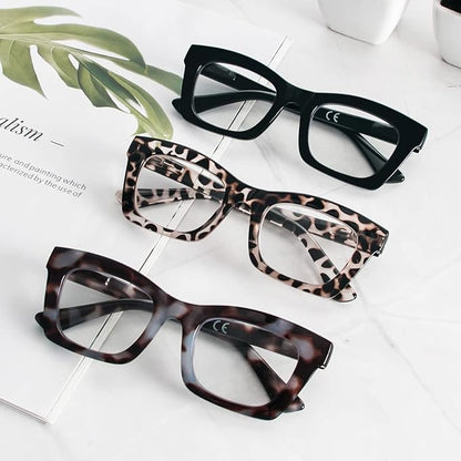 REAVEE Oprah Style Reading Glasses for Women, Blue Light Blocking Stylish Oversized Computer Readers Spring Hinge