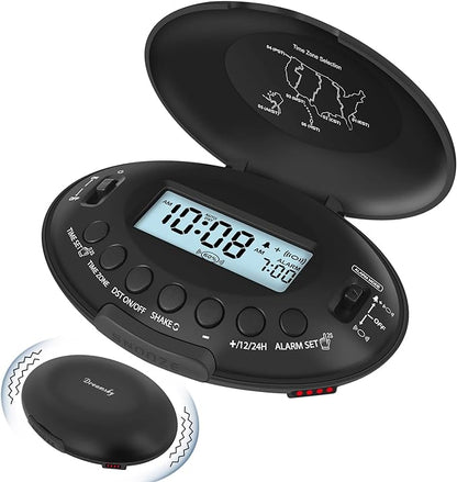 DreamSky Vibrating Alarm Clock for Heavy Sleepers - Bed Shaker Alarm Clock Under Pillow for Adults Teens Kids & Hearing Impaired, Rechargeable Battery Operated for Bedroom, Travel, Auto DST, Backlight