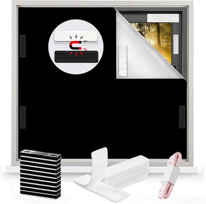 BirdNest 100% Blackout Blinds Magnetic Window Cover 57x40Inch,No Drill PortableCuttable Black Out Curtains for Nursery Bedroom,RV,Media Room with Hook & Loop Tape+Magnetic Closure