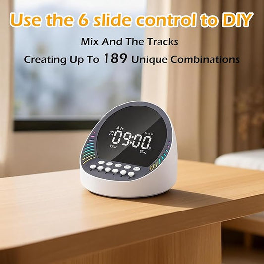 4-in-1 White Noise Sound Machine for Sleeping, Sleep-Aid Noise Machine with 6 Mixable Nature Sounds, 6-Color Night Light, Sleep Timer, Portable Bluetooth Speaker, White Noise for Adults, Kids & Babies
