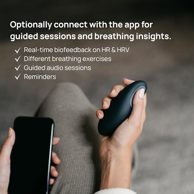 Moonbird Breathing Tool for Relaxation & Sleep Support – Guided Breathwork for Calm, Meditation & Stress Support – Portable & Rechargeable – Black Grey