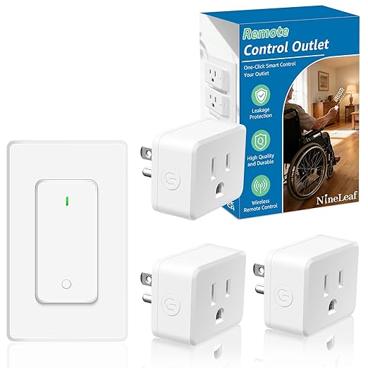 NineLeaf Wireless Remote Control Outlet Plug Kit, 3 Square Plug-in Light Outlets with 1 Switch,15A/1500W, No Wiring, 500ft RF, Light Switch for Lamps Household Appliances