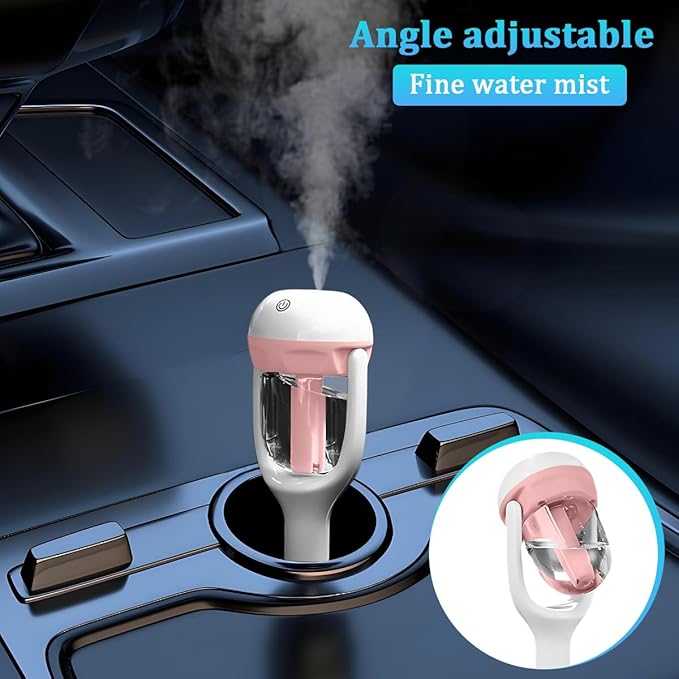 Car Mini Humidifier, Auto Shut-Off 180-Degree Rotation Small Vehicle Purifier Diffuser for Travel, Portable Plug-in Compact Automotive Air Humidifier, Universal for Most Vehicles (Pink)