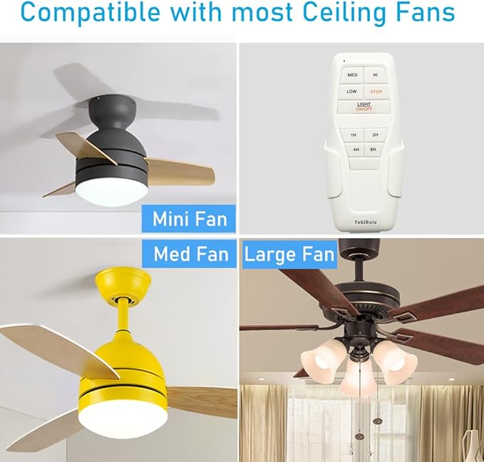 Ceiling Fan Remote Control Kit, Small Size and Universal Fan Remote, Speed, Timing and Light 3 in 1 Wireless Control, Compatible with Hunter and Others, YukiHalu
