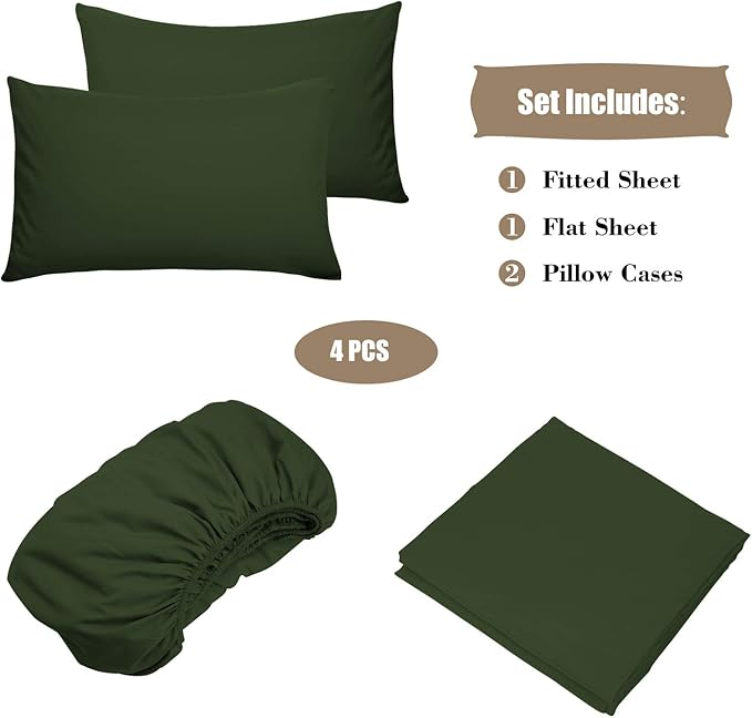 Best Season 4 Piece Bed Sheet Set (Full Size Olive Green) 1 Flat Sheet,1 Fitted Sheet and 2 Pillow Cases,100% Brushed Microfiber 1800 Luxury Bedding,Deep Pockets,Extra Soft & Fade Resistant