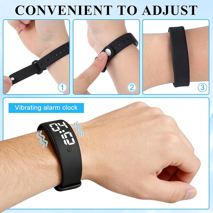 Vibrating Alarm Wristband Bracelet with Pedometer Sleep Vibration Alarm Black Accurate Step Counting Real Temperature LED Display for Fitness Tracking