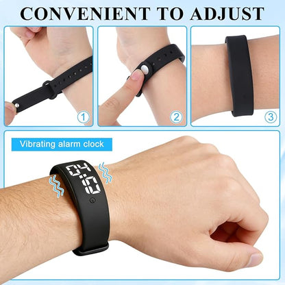 Vibrating Alarm Wristband Bracelet with Pedometer Sleep Vibration Alarm Black Accurate Step Counting Real Temperature LED Display for Fitness Tracking