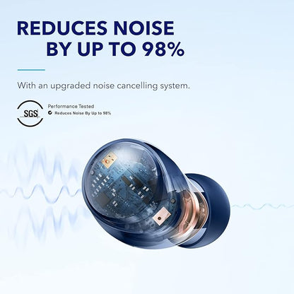 Soundcore by Anker Space A40 Auto-Adjustable Active Noise Cancelling Wireless Earbuds, Reduce Noise by Up to 98%, 50H Playtime, Hi-Res Sound, Comfortable Fit, App Customization(Renewed)