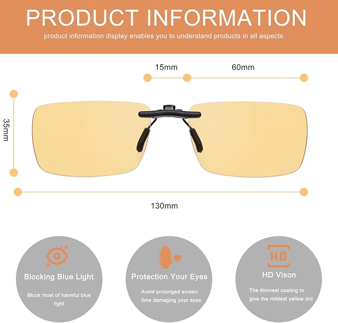 FONHCOO Clip on Blue Light Blocking Glasses Womens Mens over Prescription Glasses Frameless Lens Anti Eyestrain Headaches