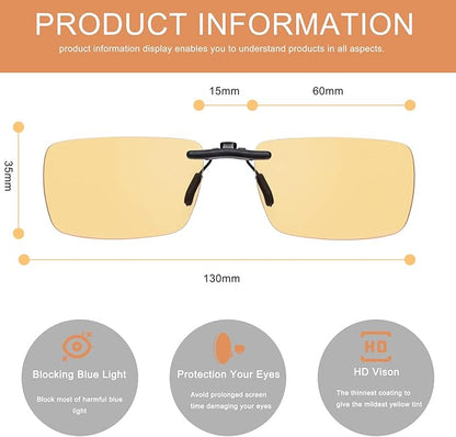 FONHCOO Clip on Blue Light Blocking Glasses Womens Mens over Prescription Glasses Frameless Lens Anti Eyestrain Headaches