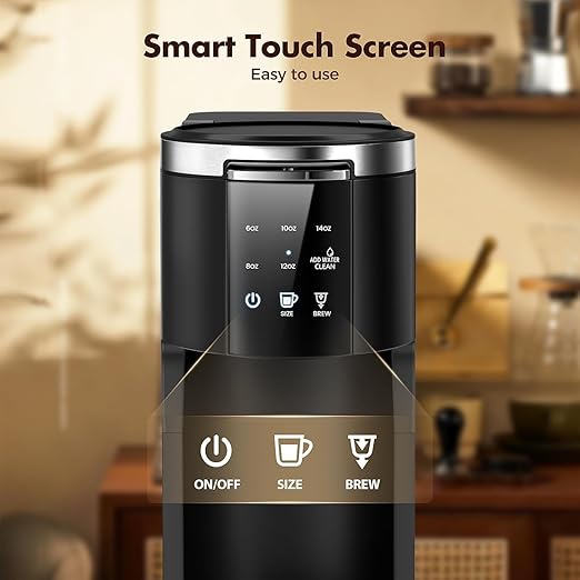 Single Serve Coffee Maker, 2 in 1 Coffee Machine for K-Cup & Ground Coffee, 6 to 14oz Brew Sizes, Pod Coffee Makers with 40oz Removable Water Reservoir, LCD Screen, Self-cleaning, Black